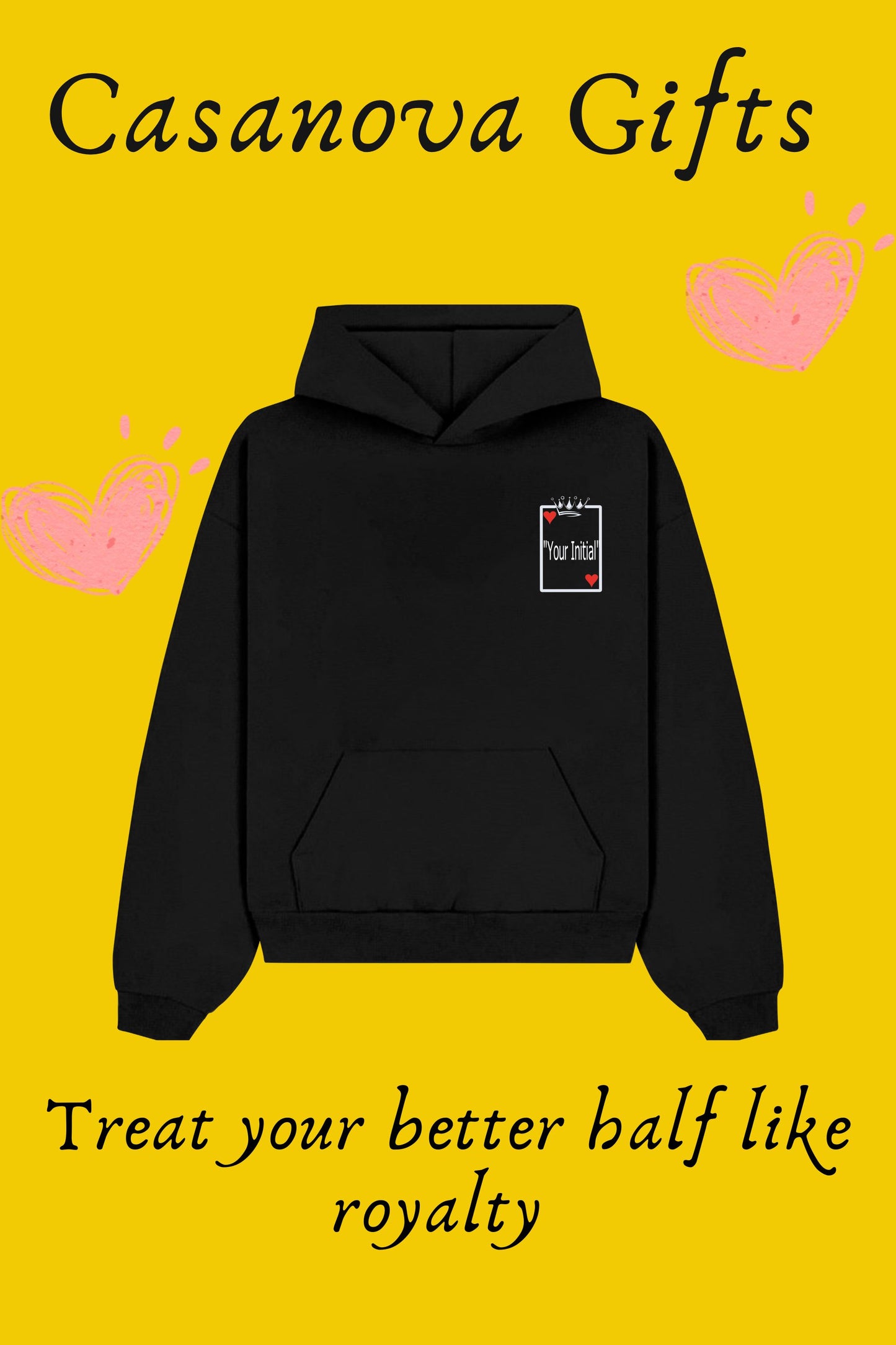 King of Heart Card:  Personalized Initials Embroidered  Hoodie