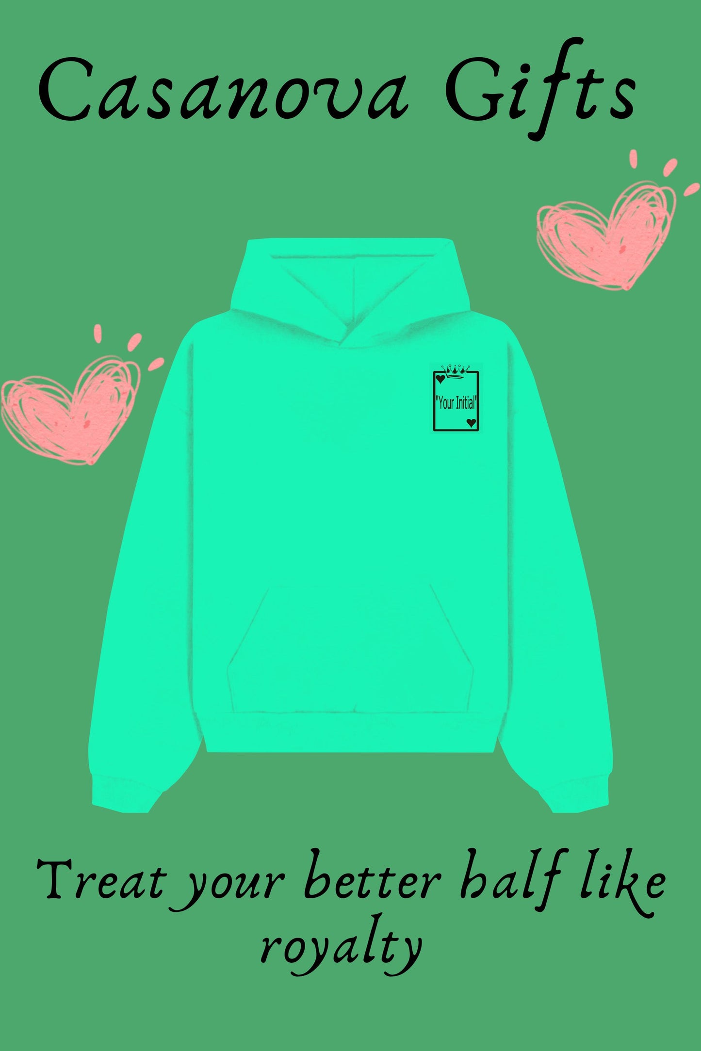 King of Heart Card:  Personalized Initials Embroidered  Hoodie