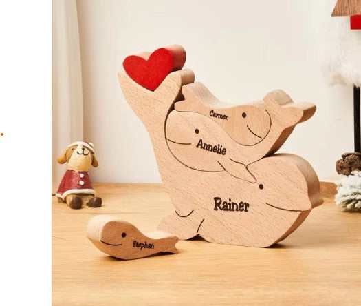 Personalized Wooden Whale Family Puzzle  - Home Decor