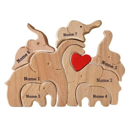 Personalized Wooden Elephant Family - Puzzle Home Decor