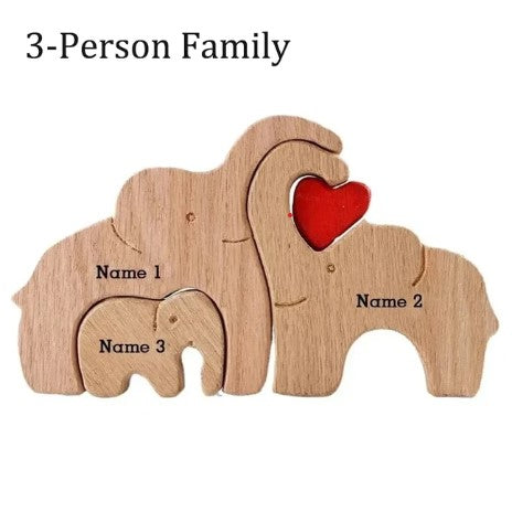 Personalized Wooden Elephant Family - Puzzle Home Decor