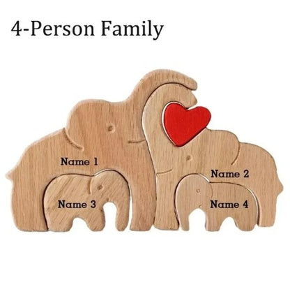 Personalized Wooden Elephant Family - Puzzle Home Decor