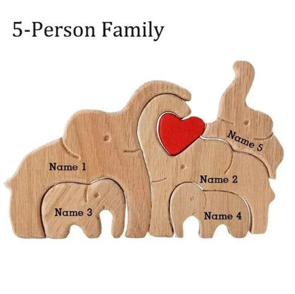 Personalized Wooden Elephant Family - Puzzle Home Decor