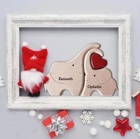 Personalized Wooden Elephant Family - Puzzle Home Decor