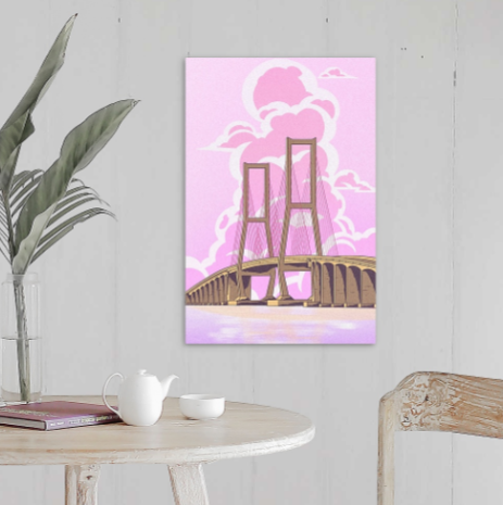 Pink Vibes Bridge - Anime Style Wall Art