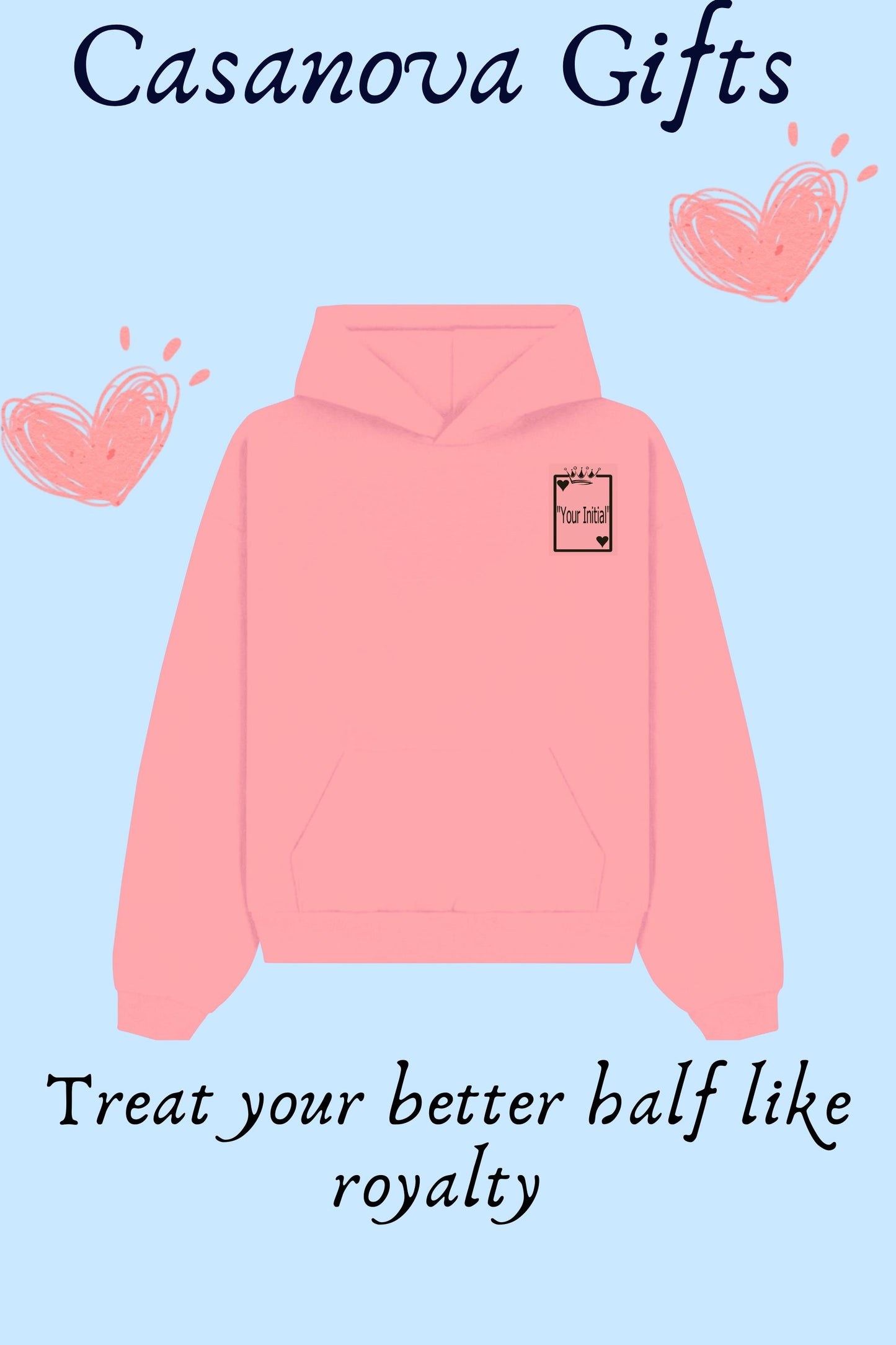 King of Heart Card:  Personalized Initials Embroidered  Hoodie