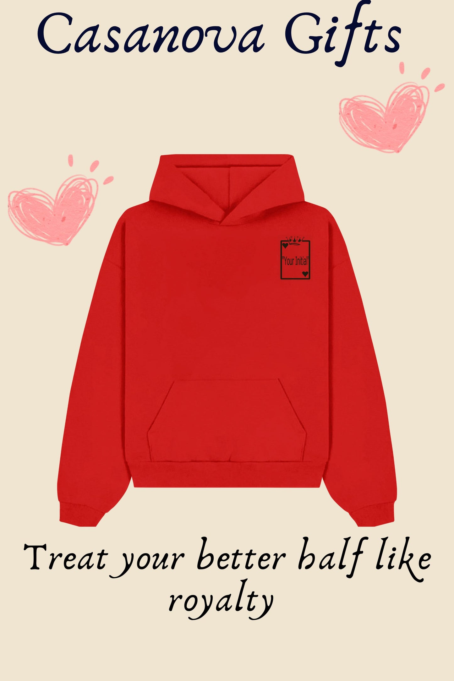 King of Heart Card:  Personalized Initials Embroidered  Hoodie