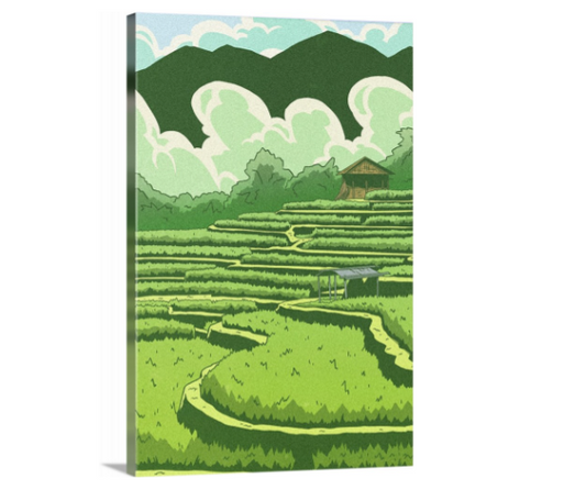 Green Rice Field - Anime Style Wall Art