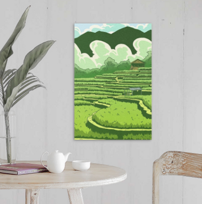 Green Rice Field - Anime Style Wall Art