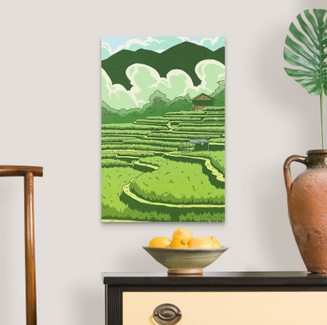 Green Rice Field - Anime Style Wall Art